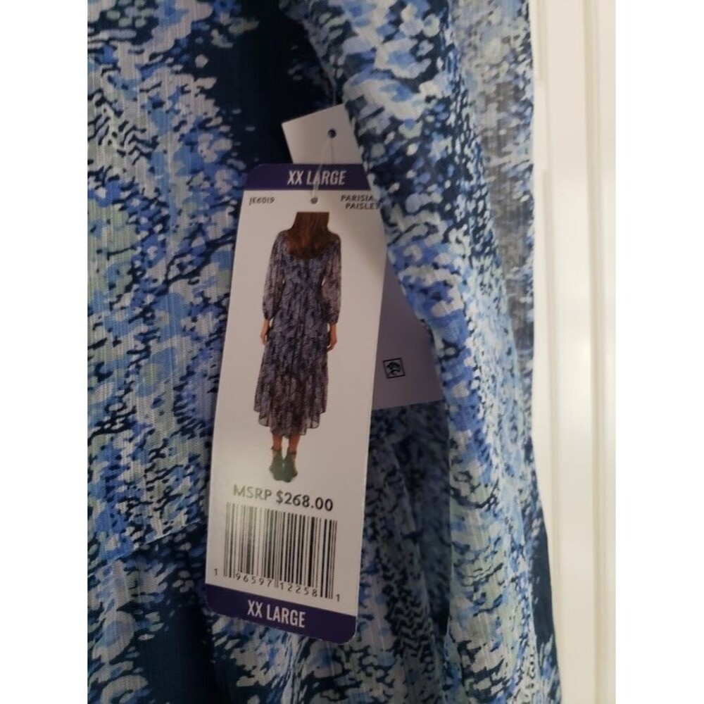 Joie Blue Printed Chiffon Balloon Sleeve Midi Dress Size XXL - NEW - Picture 8 of 9